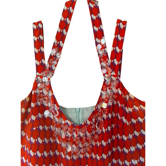 Nanette Lepore Womens 100% Silk Lined Pinkish Orange Beaded Halter Tank Top Sz.4 - Picture 3 of 11